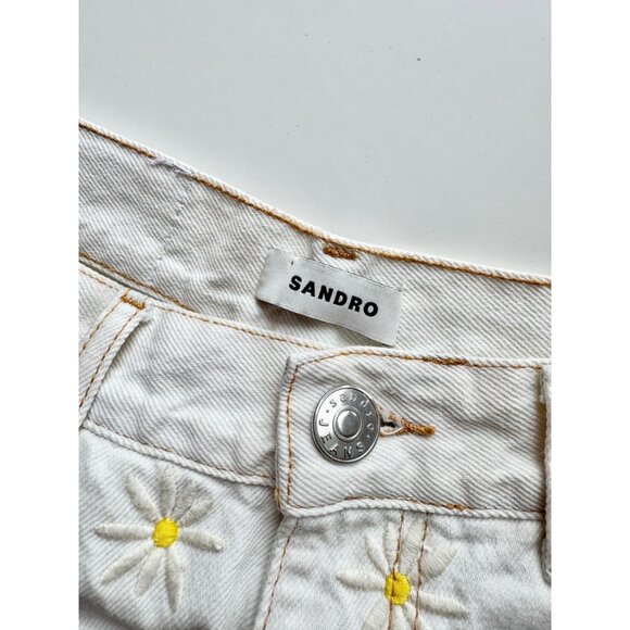 SANDRO Cyriaque White Embroidered Daisy Floral Wide Leg Jeans, Size 36/4/S - Picture 14 of 16